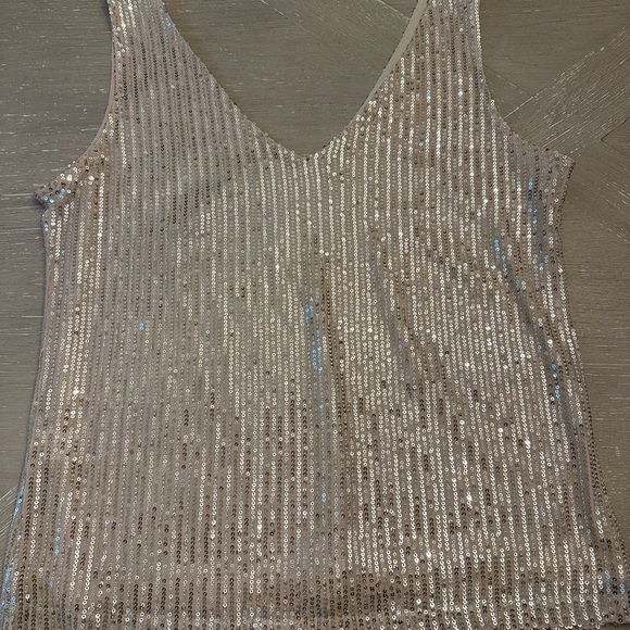Gold Sequin Ribbed Sleeveless Tank Top - Picture 1 of 5
